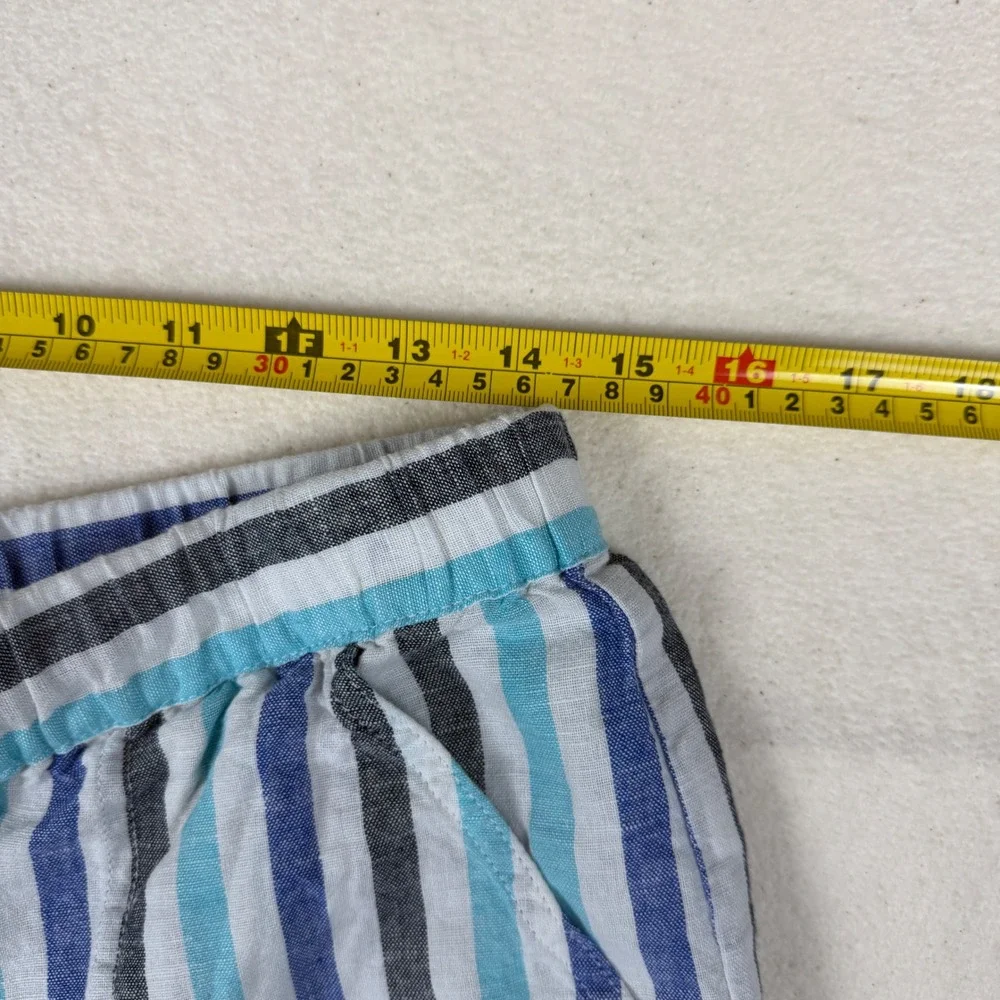 Liz Claiborne Blue Striped‎ Linen Blend Drawstring Shorts Womens Small Pocketed